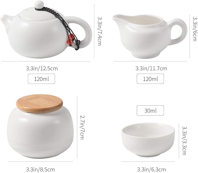Chinese Tea Pot Cup Set with Tray Infuser - Travel Ceramic Tea set Porcelain Teapot, Portable All in One Bag for Outdoor Picnic Business Hotel (White)