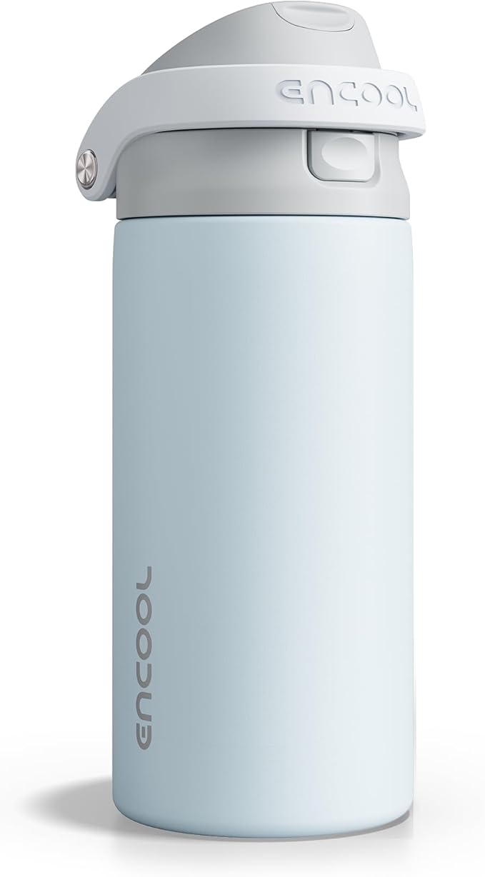 ENCOOL Leakproof Insulated Water Bottle with Straw Dual-Sip Water Bottle Bag-Safe Design for Work, Commute & Gym – Keeps Drinks Cold All Day, 18 oz, Misty Grey ENCOOL