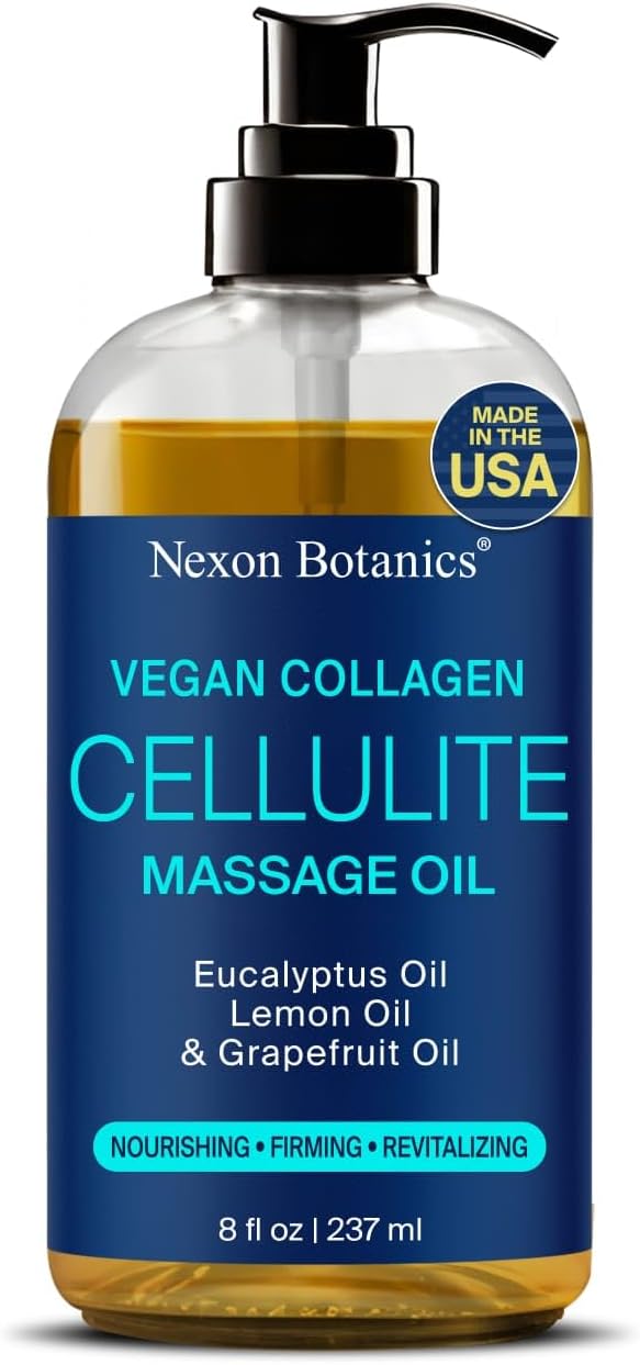 Anti-Cellulite Massage Oil for Massage Therapy 8 fl oz - Refreshing and Relaxing - Natural Oils with Vegan Collagen and Stem Cells - for Men and Women - Nexon Botanics - Bloomnest