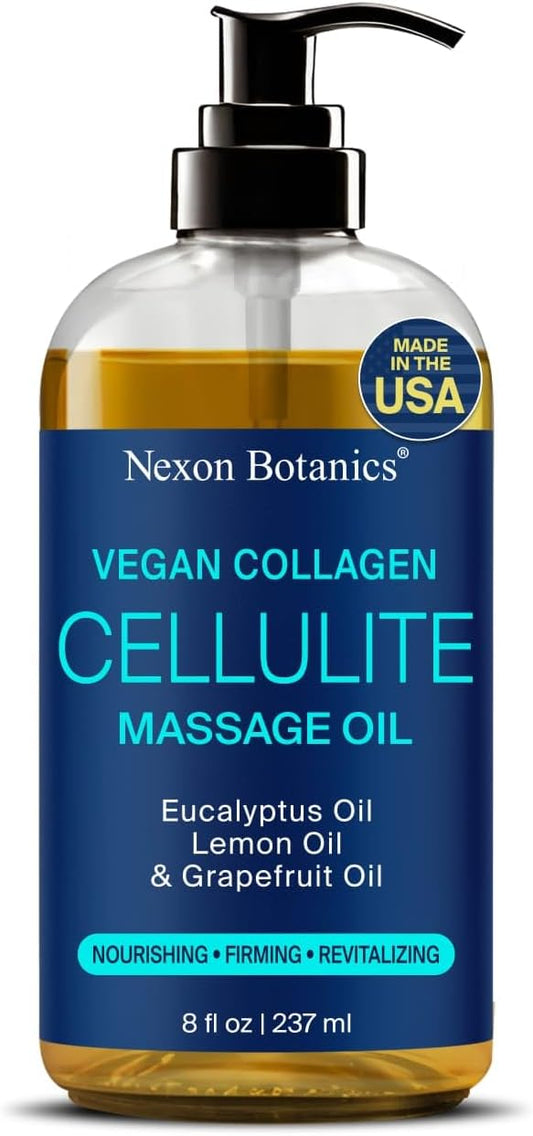 Anti-Cellulite Massage Oil for Massage Therapy 8 fl oz - Refreshing and Relaxing - Natural Oils with Vegan Collagen and Stem Cells - for Men and Women - Nexon Botanics - Bloomnest