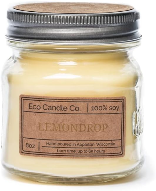 ECO CANDLE CO. Recycled Candle, Lemondrop, 8 oz. - Scents of Lemon, Bergamot, Violet, Lavender, & Sandalwood - 100% Soy Wax, No Lead, Kraft Paper Label & Lid, Hand Poured, Phthalate Free - Bloomnest