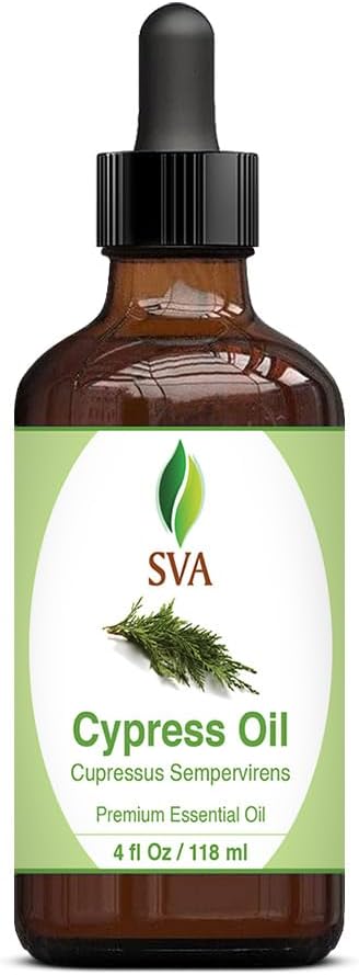 SVA Cypress Essential Oil – 4 Fl Oz – 100% Natural Cypress Oil - for Diffuser, Hair Care, Face, Skin Care, Aromatherapy, Scalp and Body Massage, Soap and Candle Making – with Dropper - Bloomnest