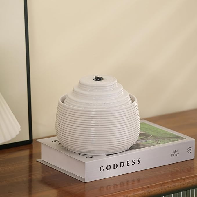 Ceramic Tabletop Fountain Water Feature for Indoor and Home Decoration Table Desk Office Patio(White A157) - Bloomnest