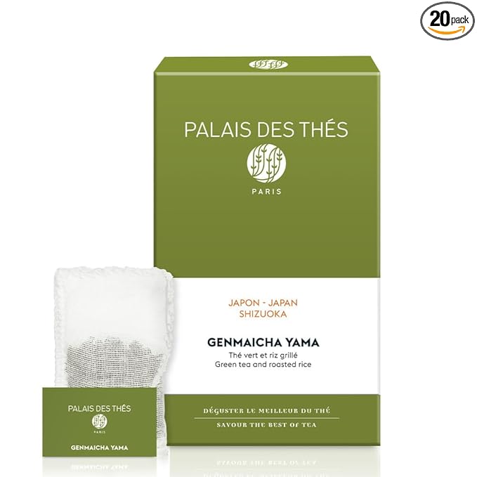 Palais des Thés - Genmaicha Yama - Japanese Green Tea & Roasted Rice - Premium Tea Bags, Serves 20 Cups - Bloomnest