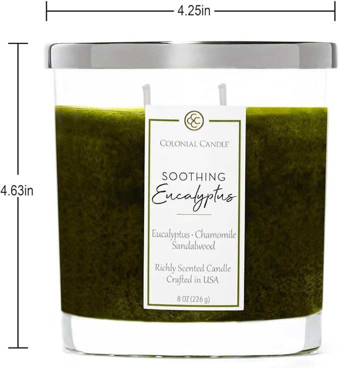 Colonial Candle Soothing Eucalyptus Scented Candle Jar, Highly Fragranced Candles for Home Scented, Mottled Wax Candle, 2 Wick, 8 oz - Made in The USA - Bloomnest