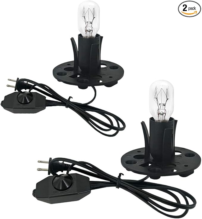 haraqi Himalayan Salt Lamp Cords (6ft) with Dimmer Switch,Original Replacement Cords with Base Assembly(3.34 Inches) and 25 Watt E12 Bulbs for Salt Rock Lamp Cord 2 Set