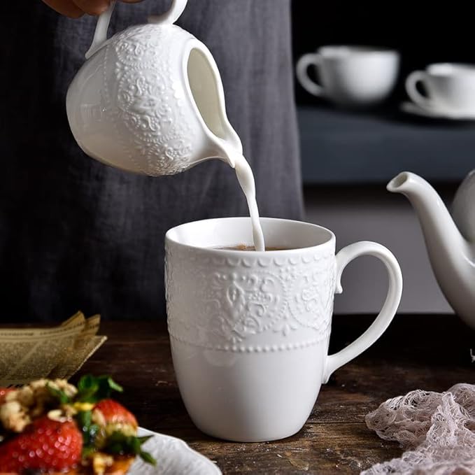 Tea Set 11 Pieces Tea Sets for Adults Ceramic Cookware Tea Cups and Saucers Teapot, Sugar Bowl, Creamer and Teaspoon（White） - Bloomnest