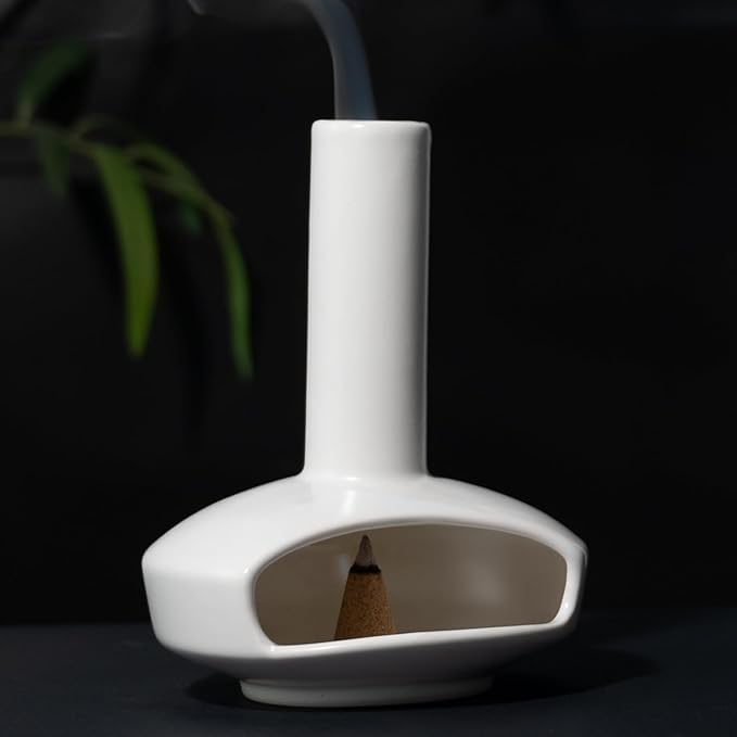 Cute Ceramic Palo Santo Holder – Handcrafted Modern Incense Cone Burning Stand – Adorable Smudge Bowl for Yoga Aromatherapy & Meditation for Home Decor – Unique Chimney Design - Bloomnest