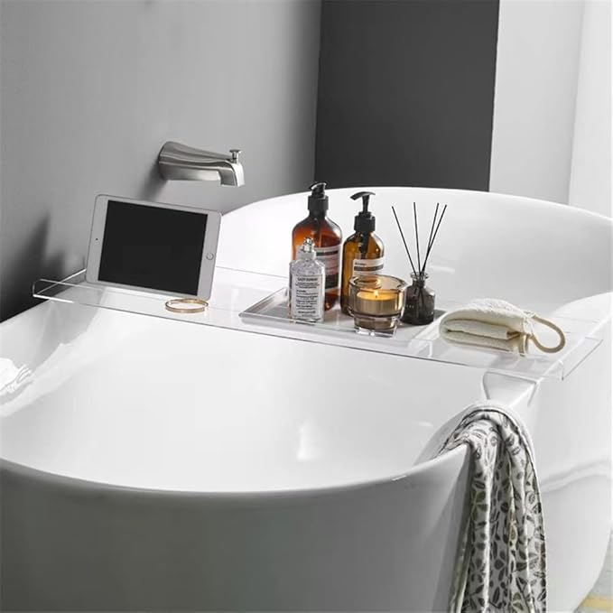 WANLIAN Luxury Bathtub Caddy Tray for Bathroom and Shower Storage - Clear Handles - Bloomnest