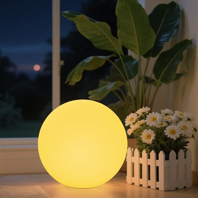 Globe Floor Lamp, 14-in Rechargeable LED Ball Light Globe Light w/Remote, Versatile Glowing Orb Mood Lamps Waterproof Outdoor Orb Lamp, Dimmable RGB Color Changing Light Up Ball for Home Garden Yard - Bloomnest