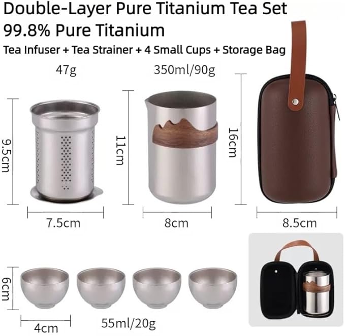 Chinese Kung Fu Tea Set - Pure Titanium Alloy Portable Teapot Set with Tea Strainer, Travel Storage Gift Box, Perfect for Home, Travel, Gifting, Outdoor & Office Use - Bloomnest
