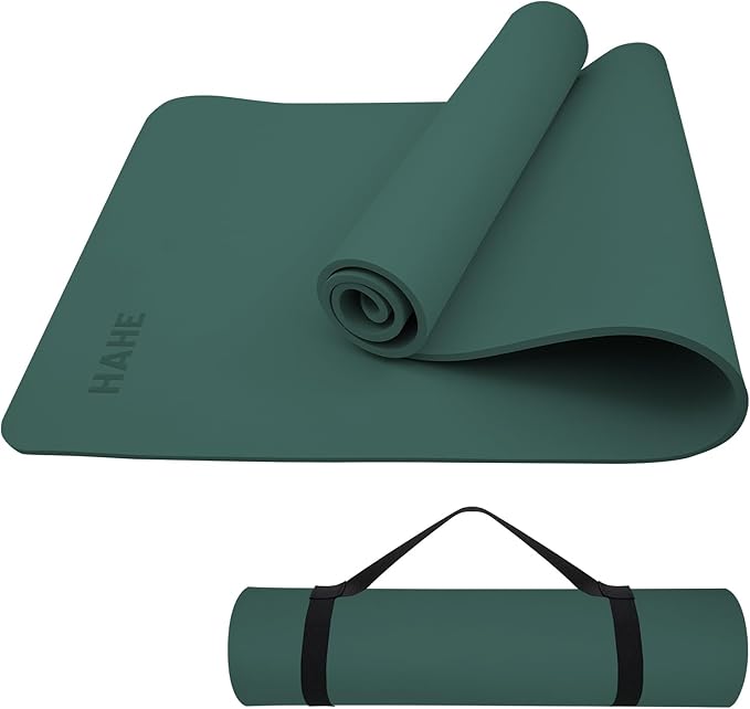 HAHE Yoga Mat Thick (8MM,1/3"), Eco-Friendly POE Non Slip Yoga Mat, High Rebound & Shock Absorption, Anti-Tear & Sweat-Resistant for Yoga, Fitness, Home, Workouts, Large Pilates Mats 72"x24" with Carrying Strap - Bloomnest