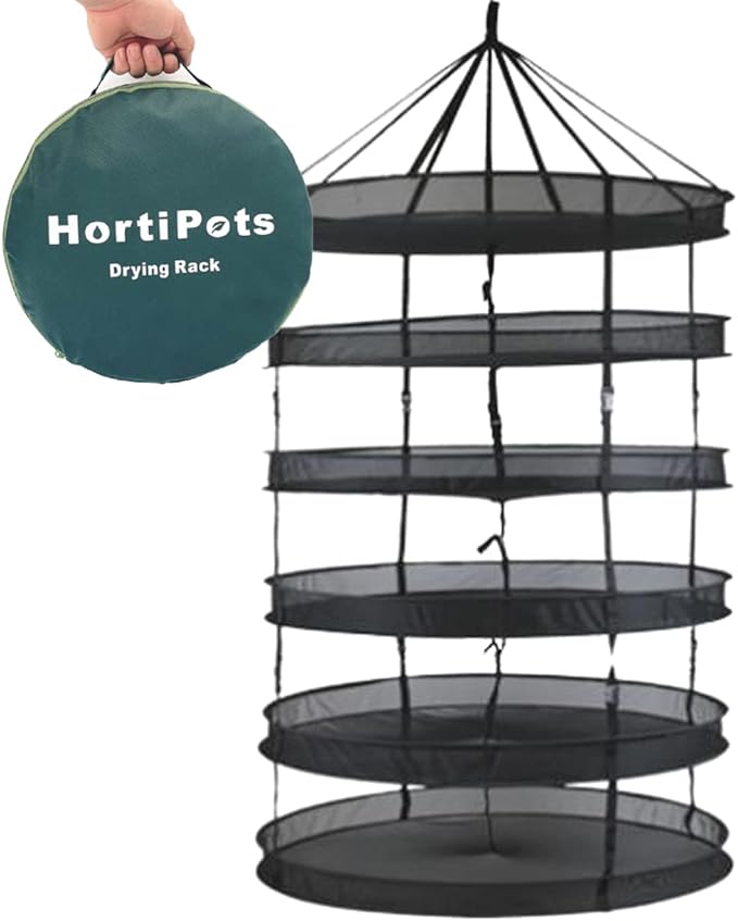 HORTIPOTS Herb Drying Rack 360 Degree Access 3 Feet Clip Adjustable Center Support Straps NO Sagging Fine Mesh Netting (Heavy Duty Clips 3FT) - Bloomnest
