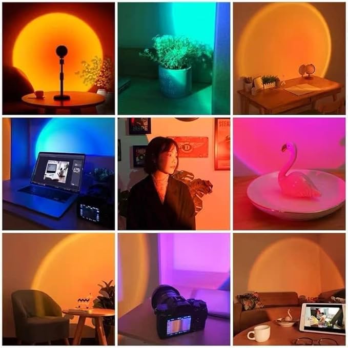 Balkwan Sunset Lamp Projection Rotation Rainbow Projection Lamp Led Romantic Visual Led Light Network Red Light with USB Modern Floor Stand Night Light Living Room Bedroom Décor (Multicoloured) - Bloomnest