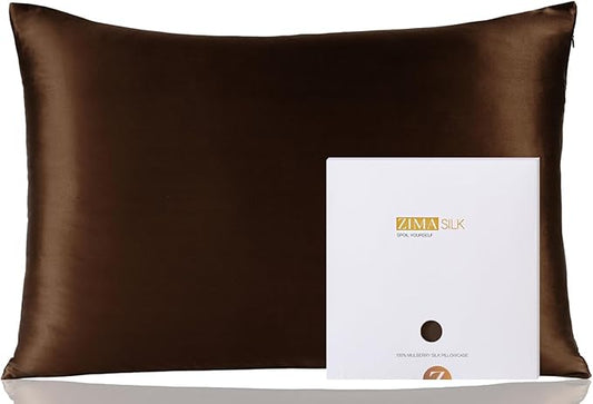 ZIMASILK 100% Pure Mulberry Silk Pillowcase for Hair and Skin Health,Soft and Smooth,Both Sides Premium Grade 6A Silk,600 Thread Count,with Hidden Zipper,1pc (Queen 20''x30'',Chocolate) - Bloomnest