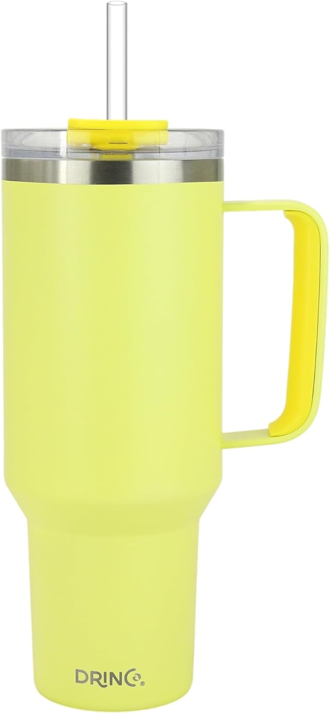 Drinco 40oz 30 oz Tumbler with Handle, Straw Lid, Insulated Stainless Steel Travel Mug Water Bottle Ice Coffee Cup For Cold and Hot, BigSur (30oz Lemon)