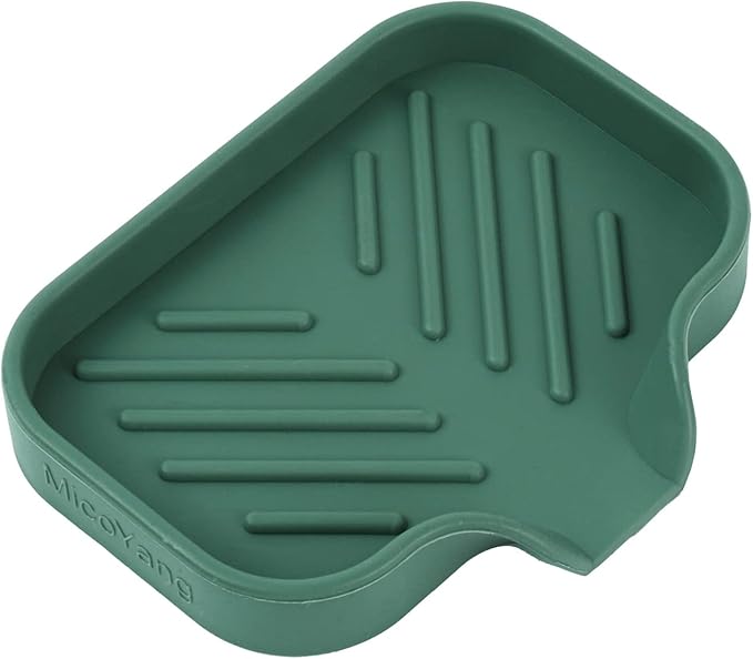 Silicone Bathroom Soap Dishes with Drain Spout-Bathroom and Kitchen Sink Organizer,Sponge Holder,Dish Soap Tray,Perfect for Dispenser,Scrubber,Bottle,Cup on Sink or Counter-Green 4.9"×3.2" - Bloomnest