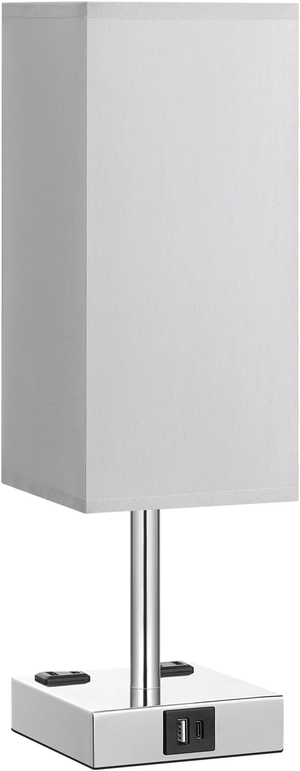 【Upgraded】Bedside Table Lamp Touch Control, with USB C+A Charging Ports & Dual AC Outlets, 3-Way Nightstand Lamp for Bedroom with LampShade Living Room Office(LED Dimmable Bulb Included) - Bloomnest
