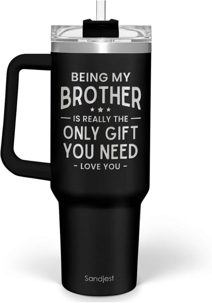 SANDJEST Brother Gift from Sister, 40oz Stainless Steel Insulated Coffee Tumbler With Lid & Straw, Travel Mug for Men, Christmas Birthday Father's Day - Bloomnest