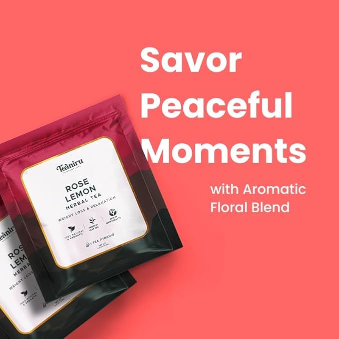 Teaniru, Rose Lemon Tea, 7 Pyramid Tea Bags in Individual Sachets | Relaxation Tea - Flavored Green Tea | 100% Natural Ingredients - Pure Leaf Tea | Brew Hot or Cold - Bloomnest