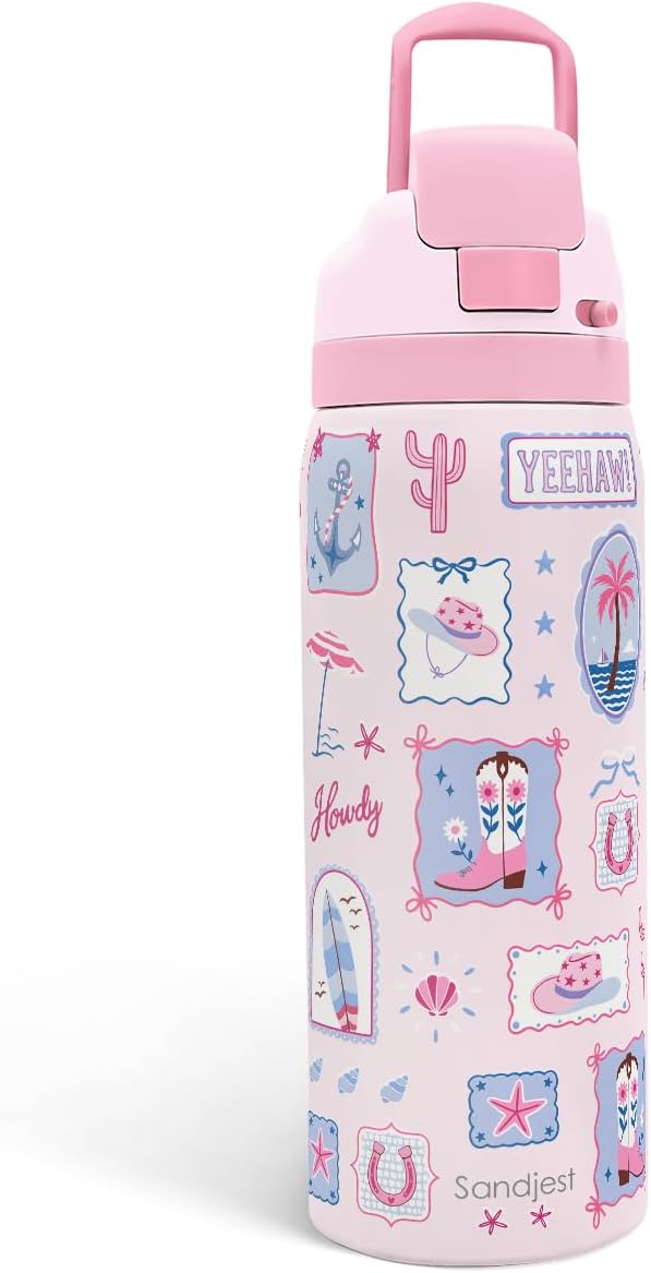 Coastal Cowgirl Stainless Steel Water Bottle, Vacuum Insulated, Push-Button Lid, 32 oz, Gifts for Women Girls Friends Teens Birthday Christmas SANDJEST