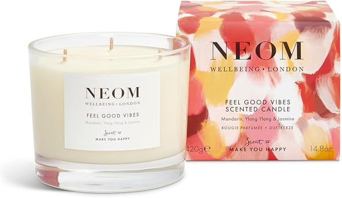 NEOM- Limited Edition Feel Good Vibes Candle |Mother's Day | Gift | Mandarin, Ylang Ylang & Jasmine (3 Wick) - Bloomnest