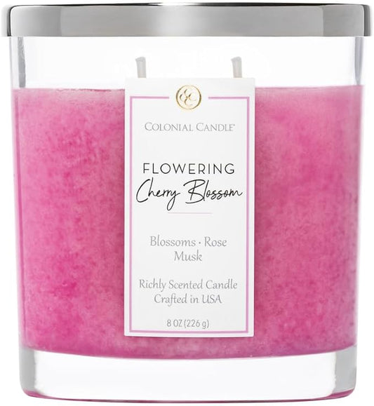 Colonial Candle Flowering Cherry Blossom Scented Candle Jar, Highly Fragranced Candles for Home Scented, Mottled Wax Candle, 2 Wick, 8 oz - Made in The USA - Bloomnest