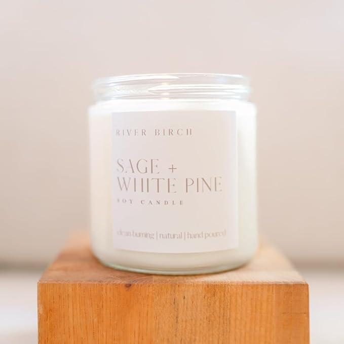 River Birch Candles Sage + White Pine Scented Candle | Premium, All-Natural, Non-Toxic, Soy Candles | 16oz 90 Hr Burn Time | Cozy Relaxing Gifts for Home - Bloomnest