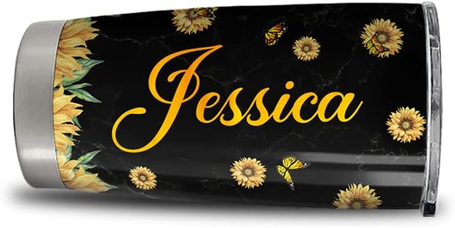 Personalized Skull Sunflower Tumbler Custom Name 20oz 30oz Tumblers with Lid Gift for Women Friends Skull Lovers Birthday Christmas - Bloomnest