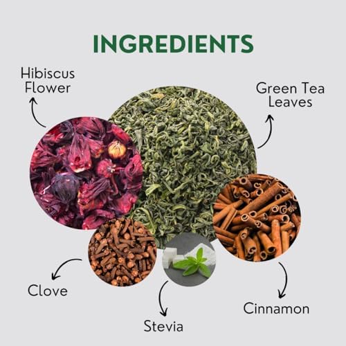 Tealeaf & Co. Sweet Hibiscus Cinnamon Green Tea with Hibiscus, Cinnamon, Stevia & Clove - Green Tea Bags with Fresh Herbs and Spices (Low Caffeine) - 100 Teabags - Bloomnest