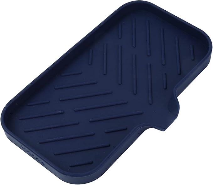 Silicone Bathroom Soap Dishes with Drain Spout-Kitchen Sink Organizer,Sponge Holder,Dish Soap Tray,Perfect for Dispenser,Scrubber,Bottle,Cup on Sink or Counter-Navy Blue 9.6"×5.3" - Bloomnest