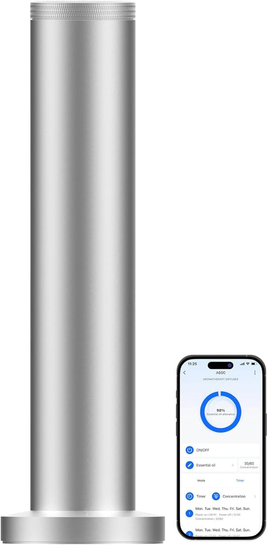 Hotel Scent Diffuser Machine -Cordless Rechargeable Diffuser for Whole House- Scent Air Machine for Home -App Bluetooth Control - Waterless Essential Oil Diffuser for Large Room, Studio Office -Silver - Bloomnest
