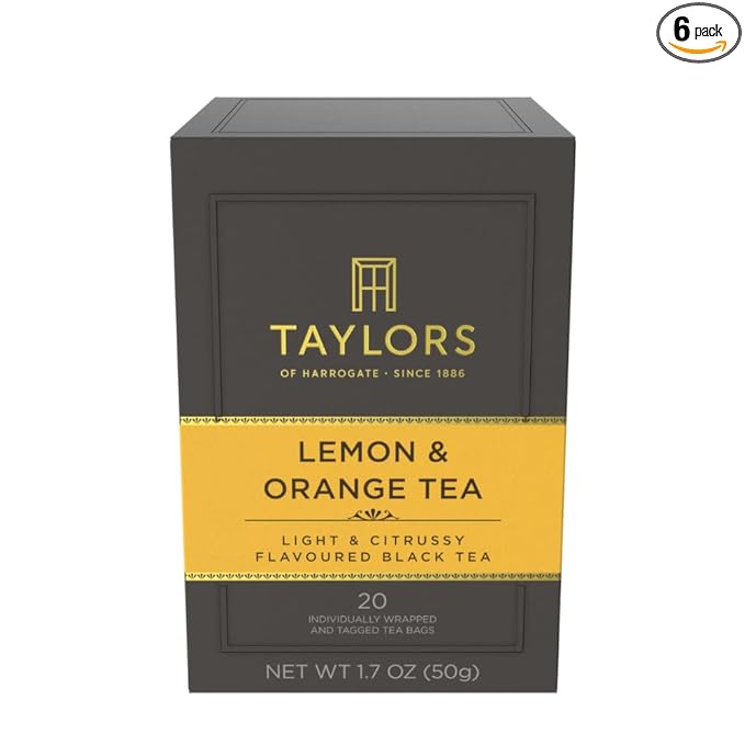 Taylors of Harrogate Lemon & Orange, Black Tea, Individually Wrapped Bags, 20 Count (Pack of 6), Citrussy, Fragrant & Light, Caffeinated, Enjoy Hot or Iced, 120 Teabags Total - Bloomnest