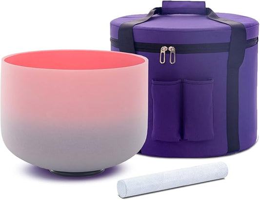 Hye-eun Rainbow Crystal Singing Bowl,F Note Heart Pink-Puprle Color Frosted Quartz Sound Chakra Bowl 8 Inch with Carrying Case,for Yoga Meditation and Sound Healing - Bloomnest