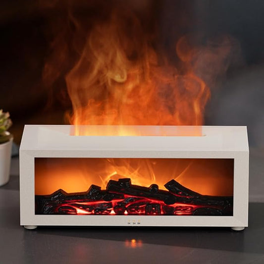 Essential Oil Diffuser, Fireplace Flame Oil Diffuser - Aromatherapy Aroma Humidifier, Upgrade 7 Flame Colors Noiseless 150ml Remote Control - Perfect for Bedroom Home Office (Fireplace White) - Bloomnest
