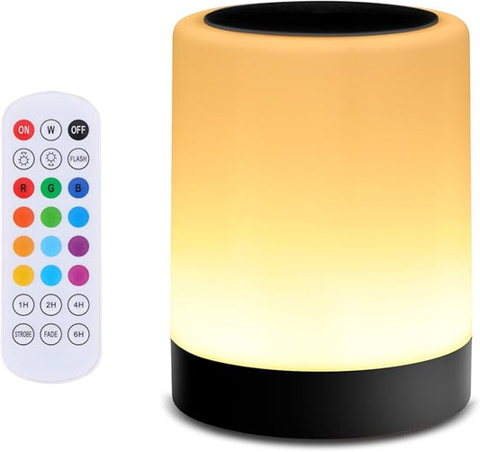 OORUN Touch Bedside Table Lamp,13 RGB Colors & 5 Brightness, USB Rechargeable Desk Lamp, Remote Control Dimmable Light with RGB Color Changing,Portable Lamp for Baby (Black) - Bloomnest