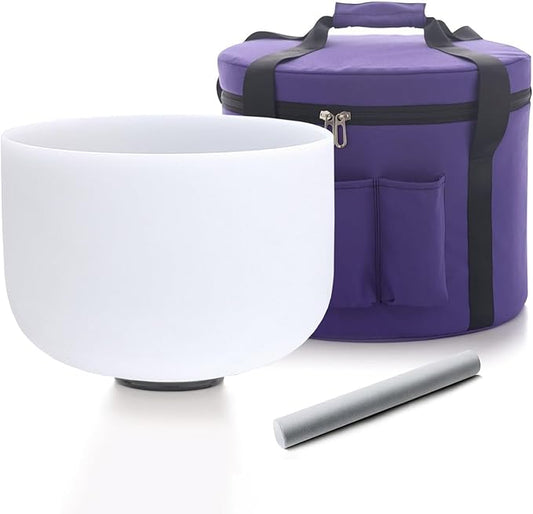 Hye-eun 12 Inch D Note Frosted Large Crystal Singing Bowl 432hz Navel Chakra Sound Bowl With Heavy Duty Purple Carrying Case and Suede Stick Included for Yoga Sound Healing - Bloomnest