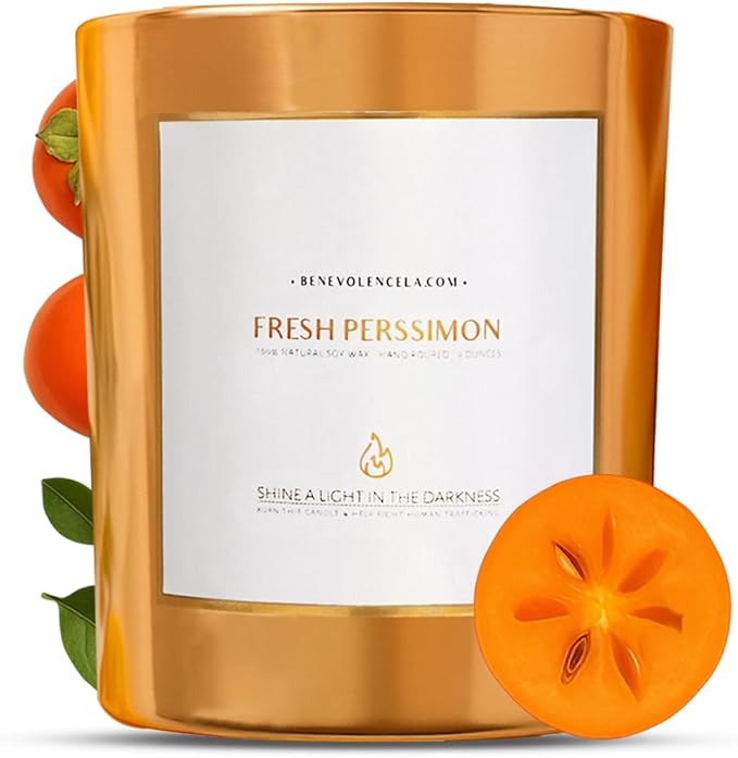Benevolence LA Fresh Persimmon Wood Wick Candles | Soy Scented Christmas Candles for Home | Holiday Candle Gifts for Women and Men | Home Fragrance | Aromatherapy | 8oz, 45 Hour Burn - Bloomnest