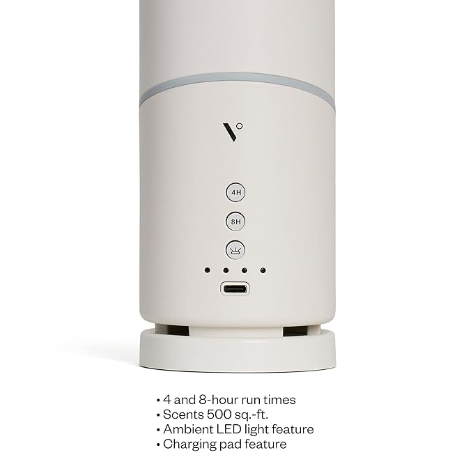 Vitruvi Move Cordless Ultrasonic Essential Oil Diffuser | Wireless Diffuser for Home Aromatherapy | 4 & 8-Hour Run Times - White