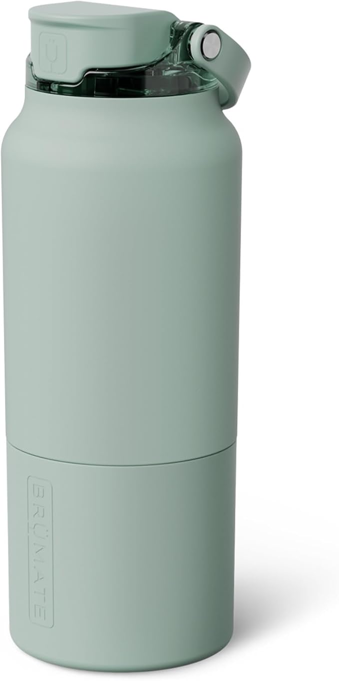 BrüMate Rise 35oz Water Bottle With 100% Leakproof Covered Silicone Straw | Insulated Stainless Steel Water Bottle With Removable Straw | Fast Flow | Soft Sip Silicone Spout | BPA-Free (Sage) Br%C3%BCMate