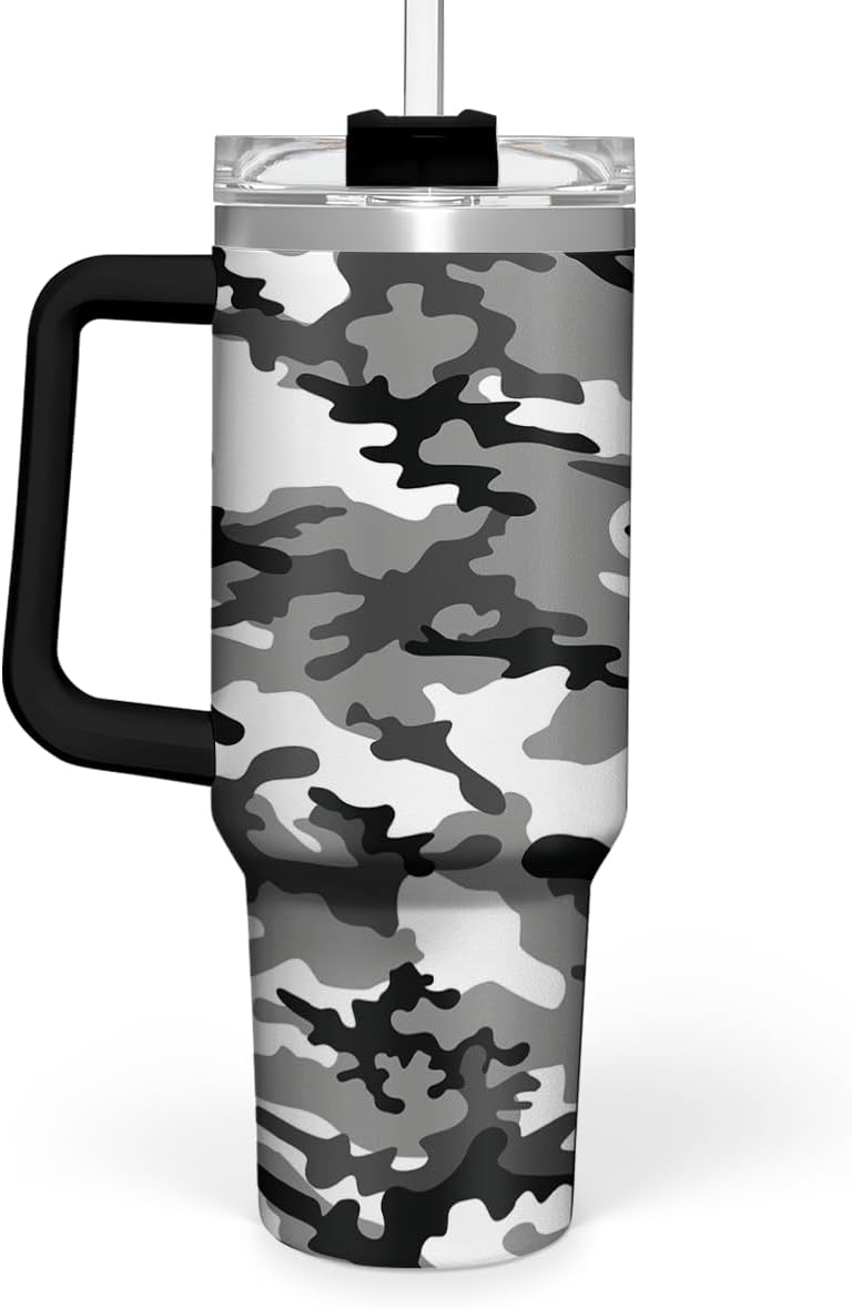 SANDJEST Camouflage Tumbler 40oz Stainless Steel Insulated with Lid & Straw, Camo Gifts for Men Dad Husband Brother Grandpa Veteran Hunting Lover on Christmas Birthday Valentine Fathers Day