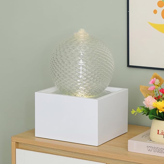 Indoor Water Feature Tabletop Ceramic Fountain Home Kitchen Office Decoration Modern Design Style (White Bigger Size)