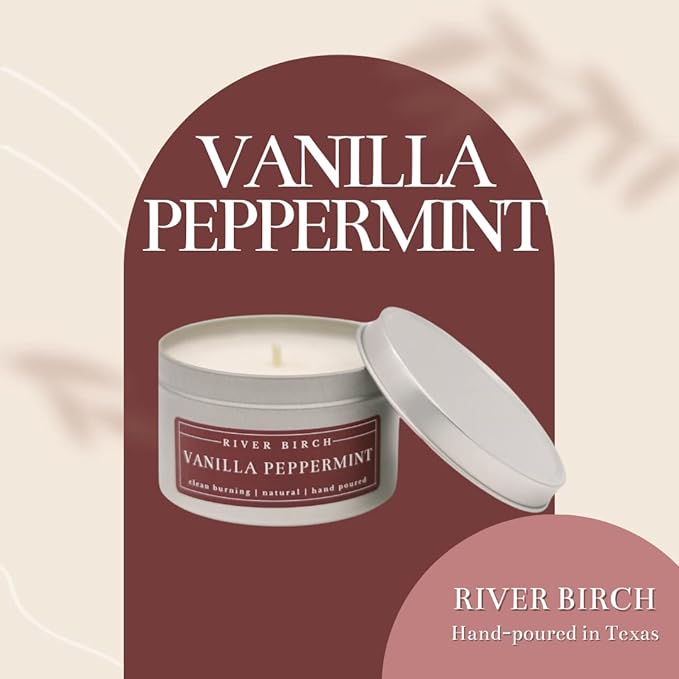 River Birch Candles Vanilla Peppermint Scented Candle | Premium, All-Natural, Non-Toxic, Soy Candles | 8 oz. Silver Tin Travel Candle | Cozy Relaxing Gifts for Home - Bloomnest