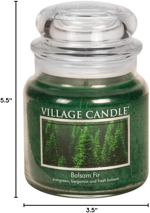 Village Candle Balsam Fir Medium Glass Apothecary Jar Scented Candle, (16 oz), Green - Bloomnest