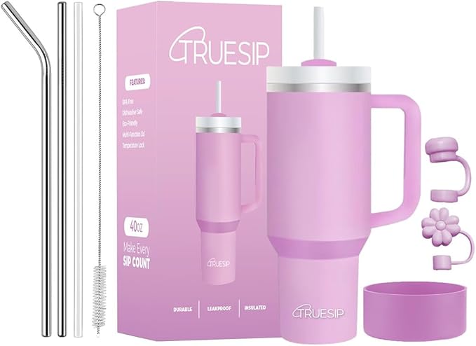 Ultimate 40oz All in One Tumbler - Leak Proof Stainless Steel Tumbler - Includes Silicone Boot, 3 Straws, 2 Straw Caps, & Cleaning Brush (Peony) - Bloomnest