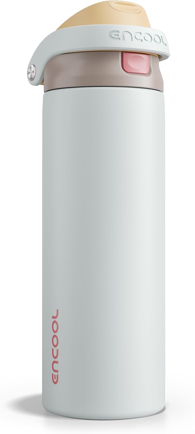 ENCOOL Leakproof Insulated Water Bottle with Straw Dual-Sip Water Bottle Bag-Safe Design for Work, Commute & Gym – Keeps Drinks Cold All Day, 24 oz, Clay Grey ENCOOL