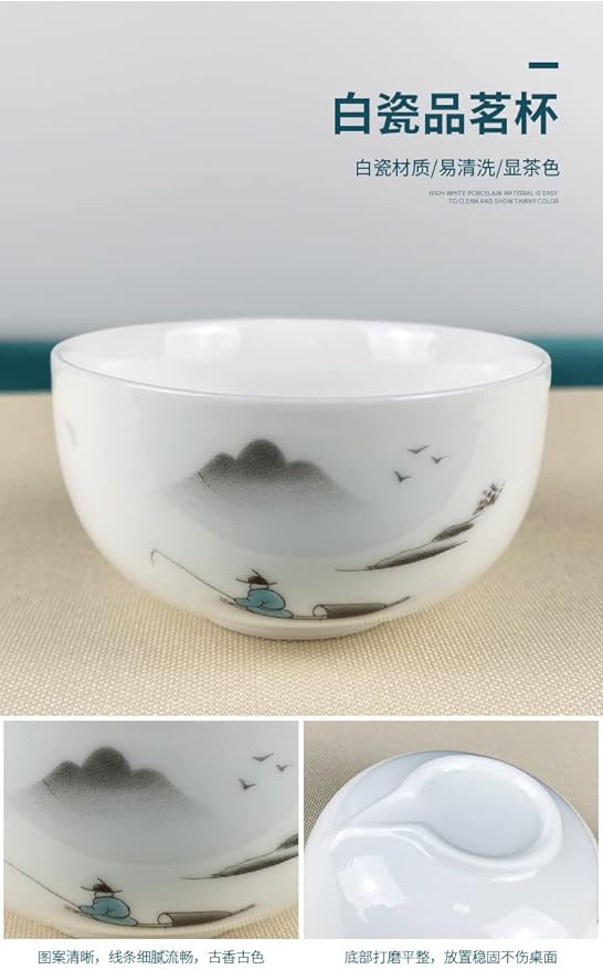 Convenient Teapot Cup Porcelain Teacup White Glazed Travel tea set (Landscape set) - Bloomnest