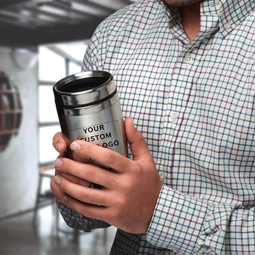 DISCOUNT PROMOS Custom 16 oz Stainless Steel Coffee Tumbler - Custom Cups with Names, Photos, Logos - Personalized Design for Hot & Cold Drinks - Silver