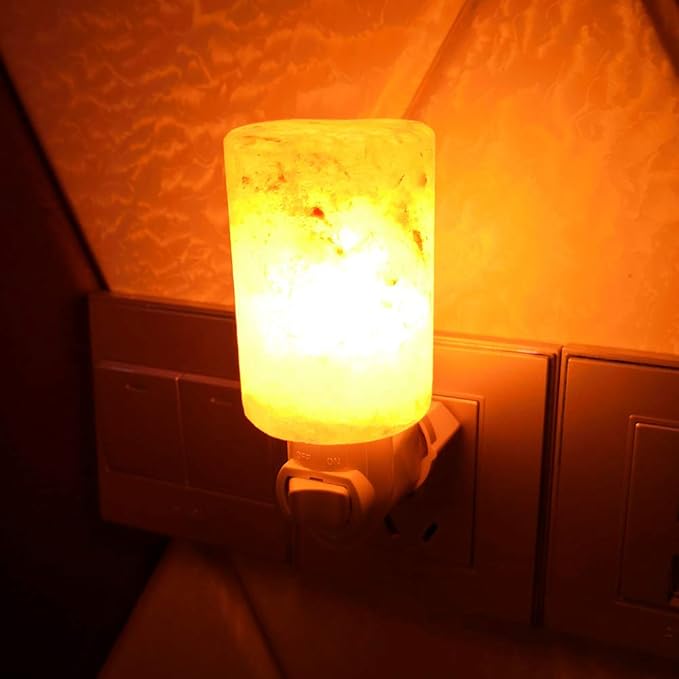 Himalayan Salt Lamp Plug in Night Light 2 Pack, 360 Degree Adjustable Wall Plug & Extra 4 Replacement Bulbs Bathroom Bedroom Night Light, Pink Crystal Rock Salt Hand Crafted Cylinder Size - Bloomnest