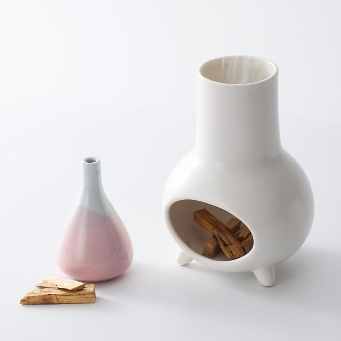 Palo Santo Holder, Handmade Ceramics Incense Burner, Smudge Bowl for Meditation Yoga, Chimeneas Incense Holder, Incense Burner Zen Home Decor (White) IVWOXO